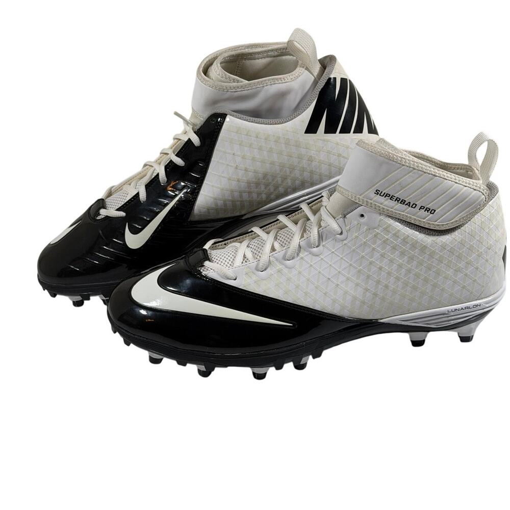 Nike Lunarlon Superbad Pro D Football Cleats Mens 16 White Black Molded Cleats